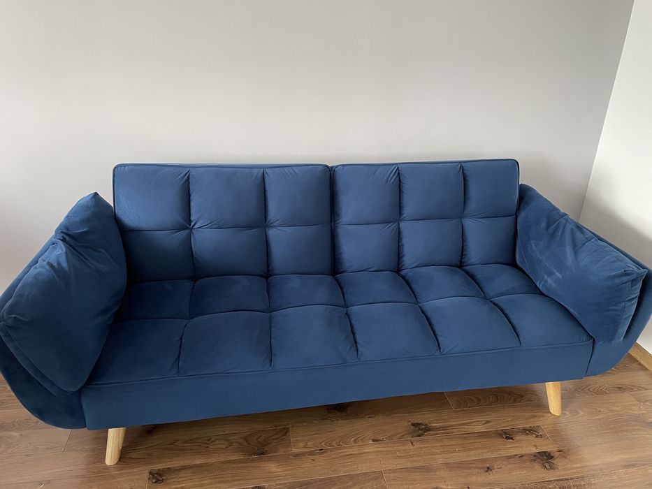 Sofa rozkładana granatowa welur