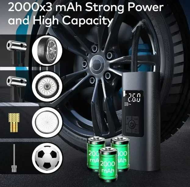 Автомобільний компресор насос з акумулятором РК монітором 12 В