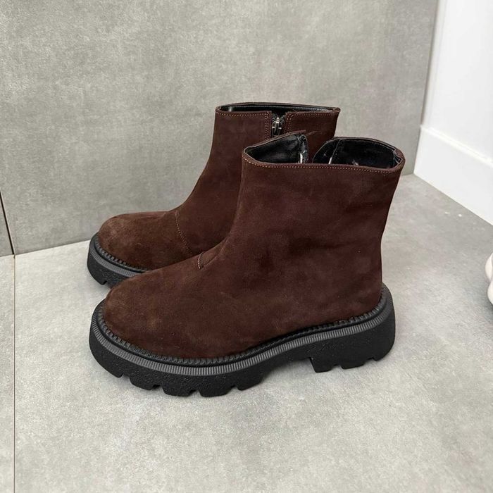 Жіночі зимові черевики на хутрі (36-40) шоколадні замшеві | Взуття