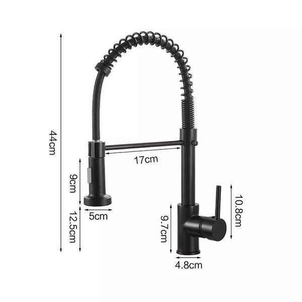 Смеситель для кухни на пружине с гибким гусаком Spring чёрный ВИТРИНА