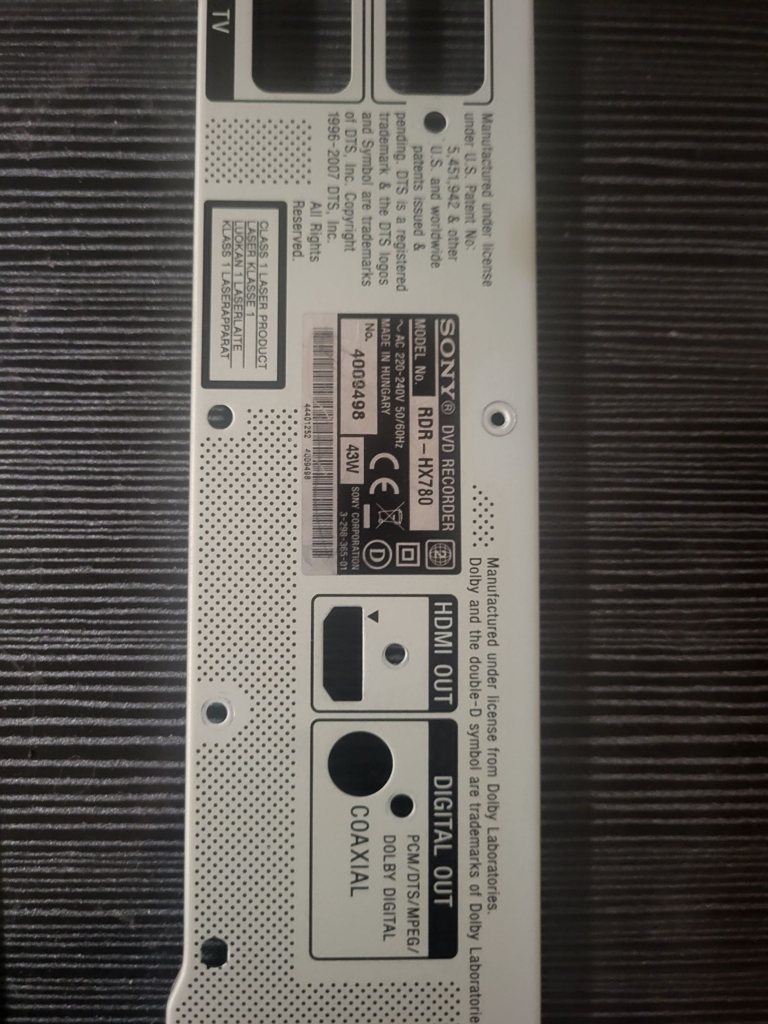 SONY CD RDR-HX780 RDR hx 780 Nagrywarka DVD HDD odtwarzacz (Cześci)