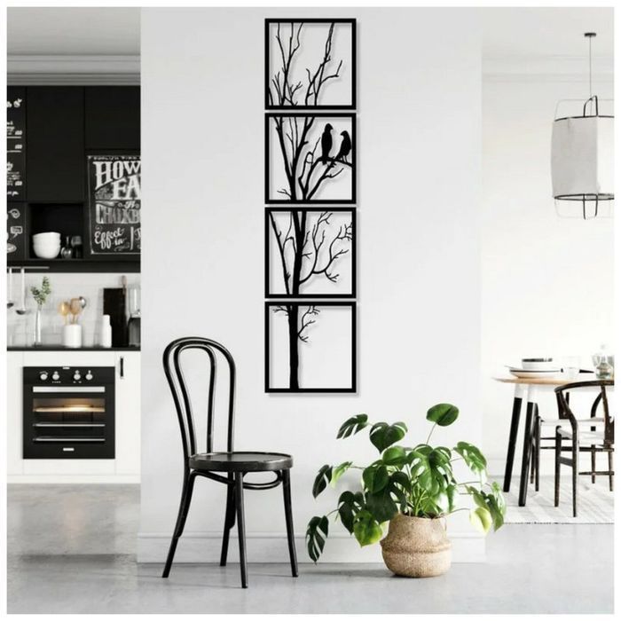 Obraz gałąź ptaszki czarny 240 x 60 cm