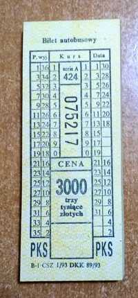 Stary bilet autobusowy PKS o nominale 3000 zł