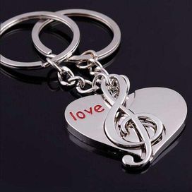 2X Porta-chaves pendentes coração musica clave de sol casal amor