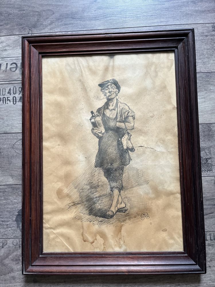 Józef Rapacki Od szewca 1926 litografia obraz w ramie