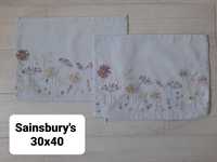 Sainsbury's poszewki 100% bawełna błękitne 2 szt hafty kwiaty 30x40 cm