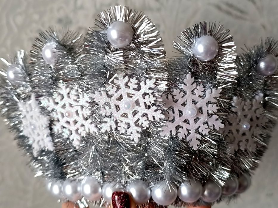 Корона сніжинка, обруч снежинка, новорічний обруч, корона для сніжинки
