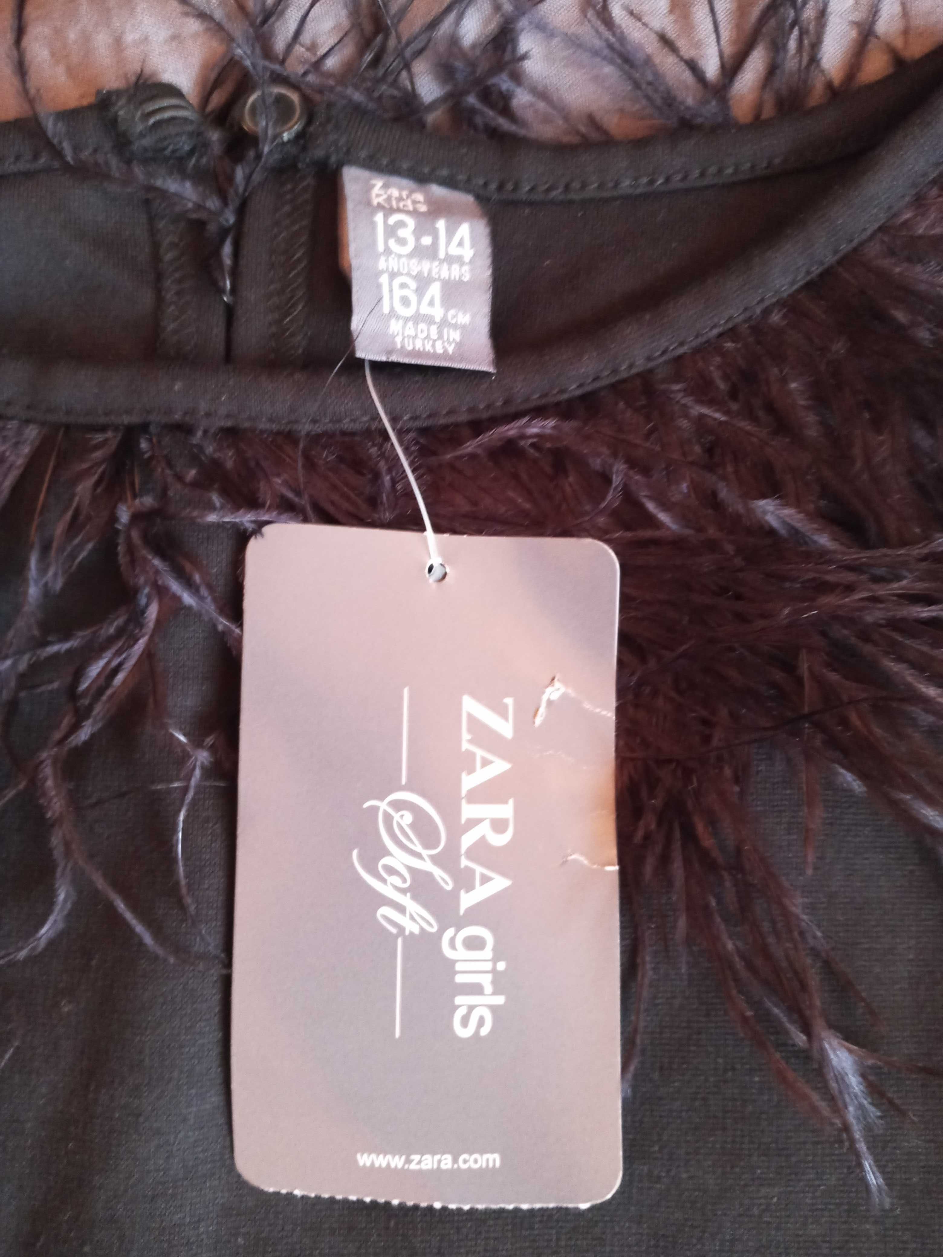 ZARA Nowa sukienka czarna z piórami r 158 164