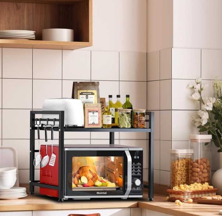 PÓŁKA regulowana STOJAK do kuchni na MIKROFALÓWKĘ kuchenna +6 haczyków