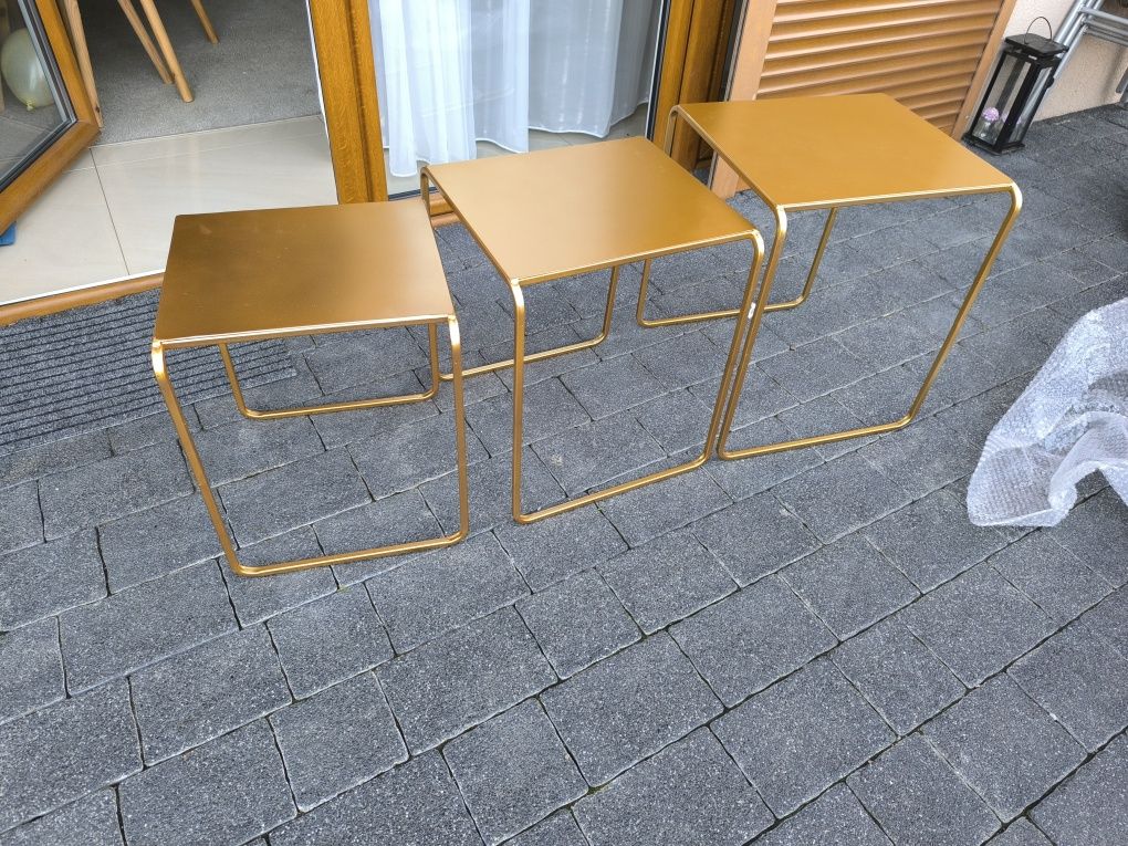Stoliki metalowe złote komplet 3 sztuk nowe