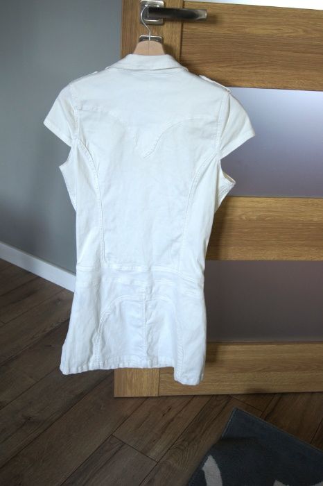 biala jeansowa tunika bluzka sukienka dzinsowa 36 S 34 XS krotki rekaw