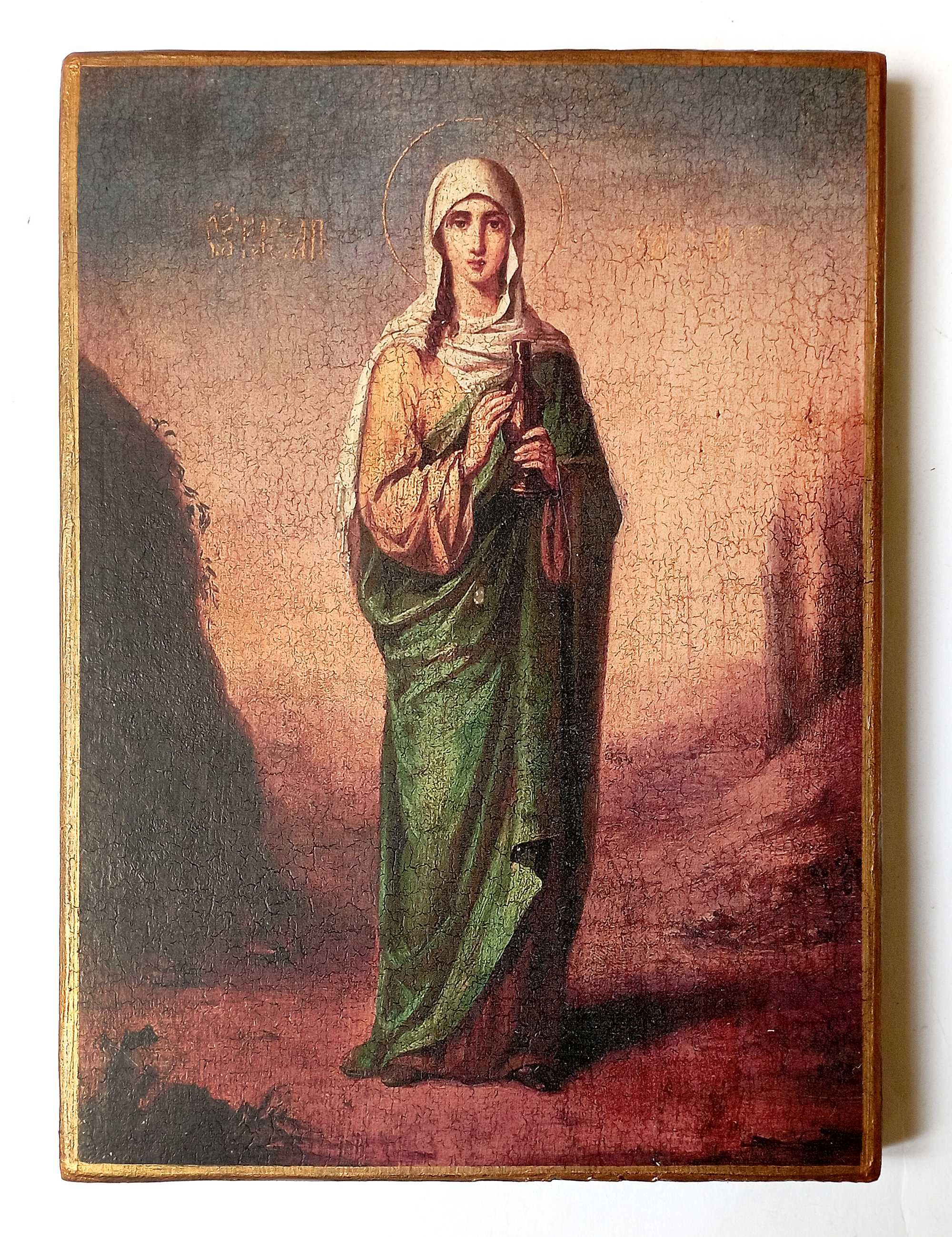 Икона Святой Марии Магдалины, дерево, под старину, 19x14см