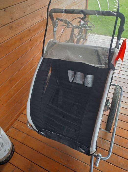 Przyczepka rowerowa 2-osobowa / wózek - kolor czarno-biały