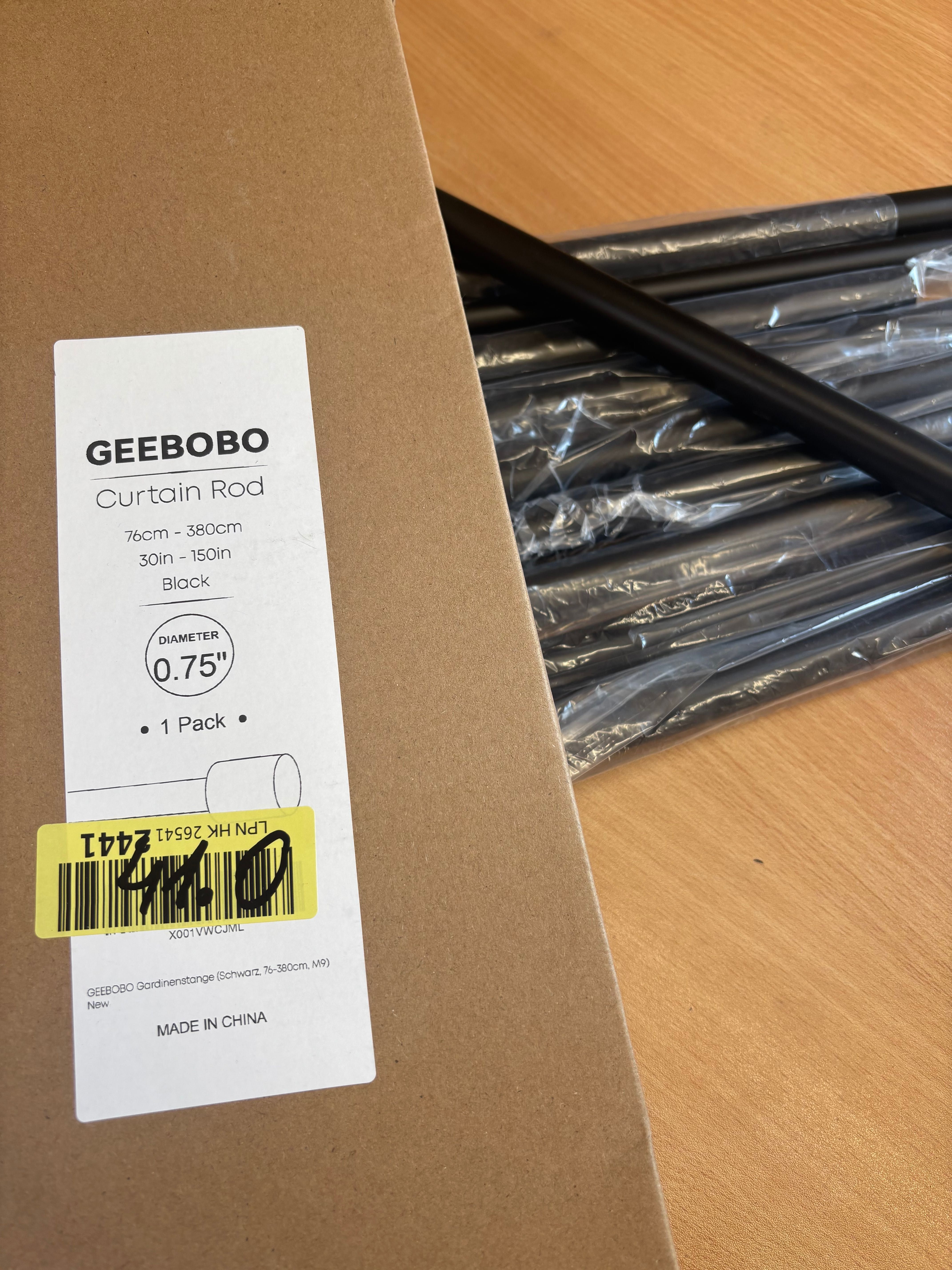 GEEBOBO Karnisz do firanek, czarny, wysuwany średnica 19 mm 76-228 cm