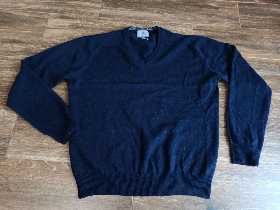 Sweter M&S collection rozmiar L granatowy 100% wełna jagnięca