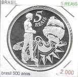 Brasil -  - 5 Reais - 2000 - - Descoberta do Brasil - - Moeda de Prata