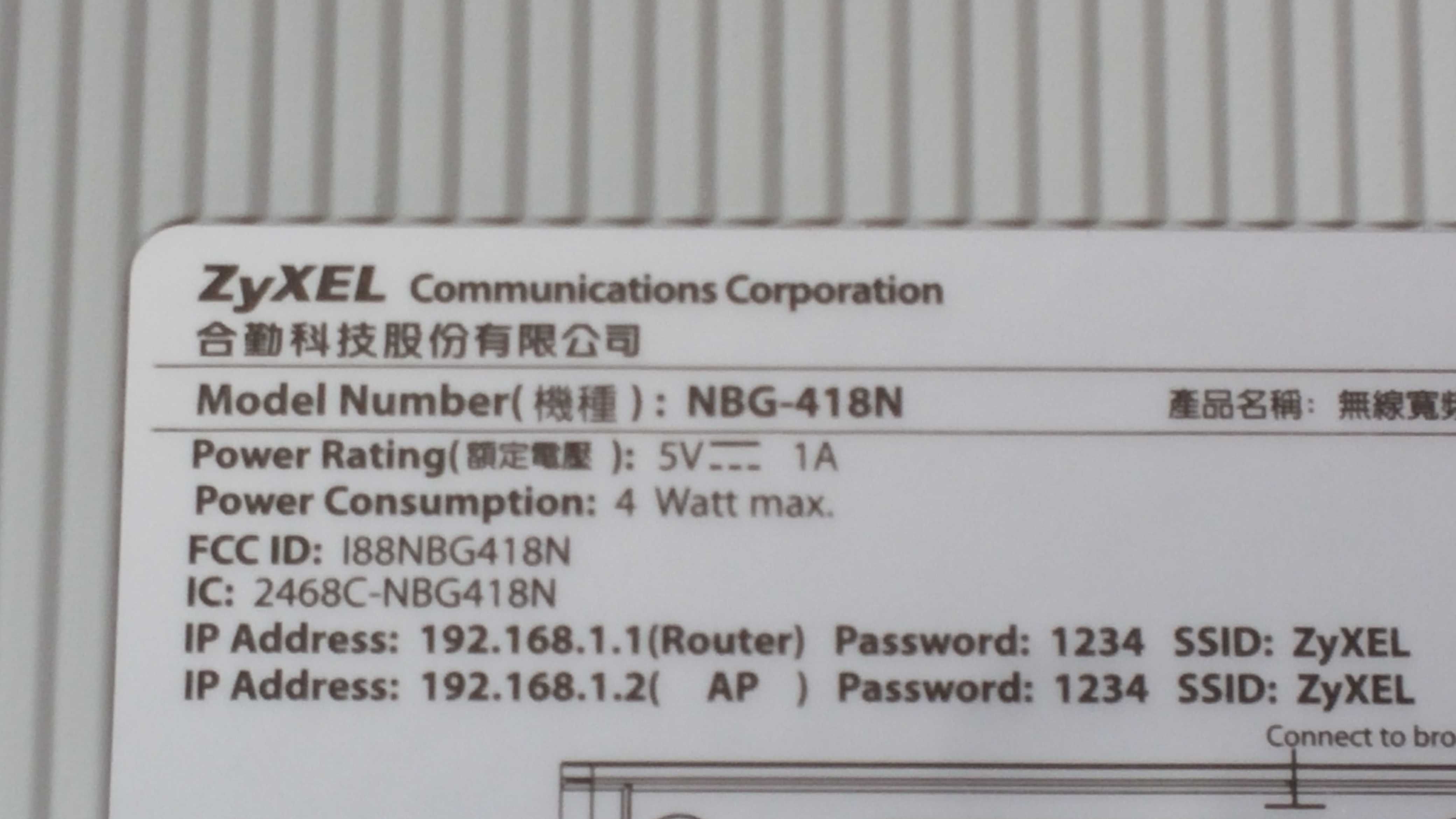 Bezprzewodowy router domowy N ZyXEL Model: NBG-418N