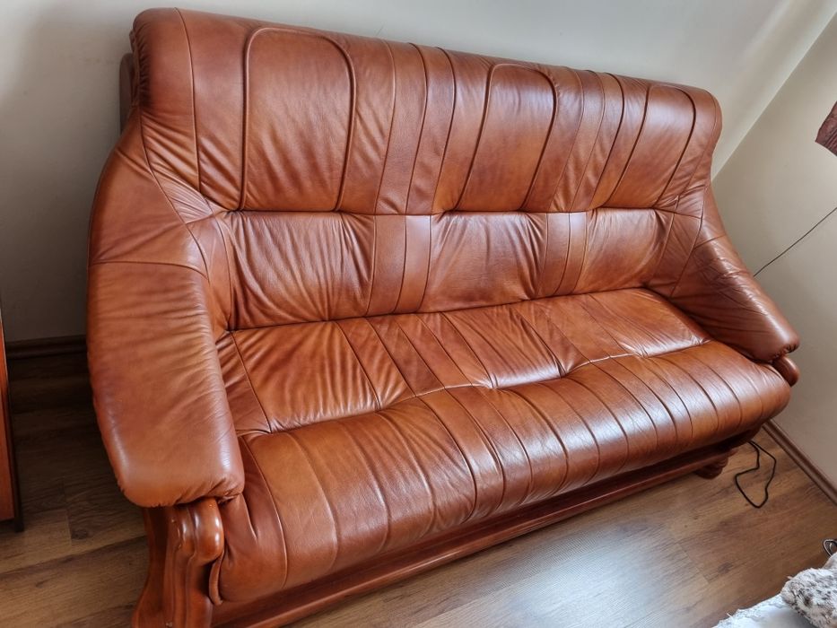 Sofa skórzana brązowa