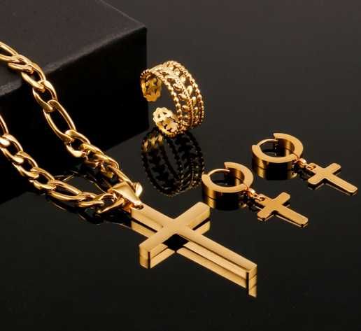 Conjunto Faith - Conjunto de Colar, Brincos e Anel ajustável