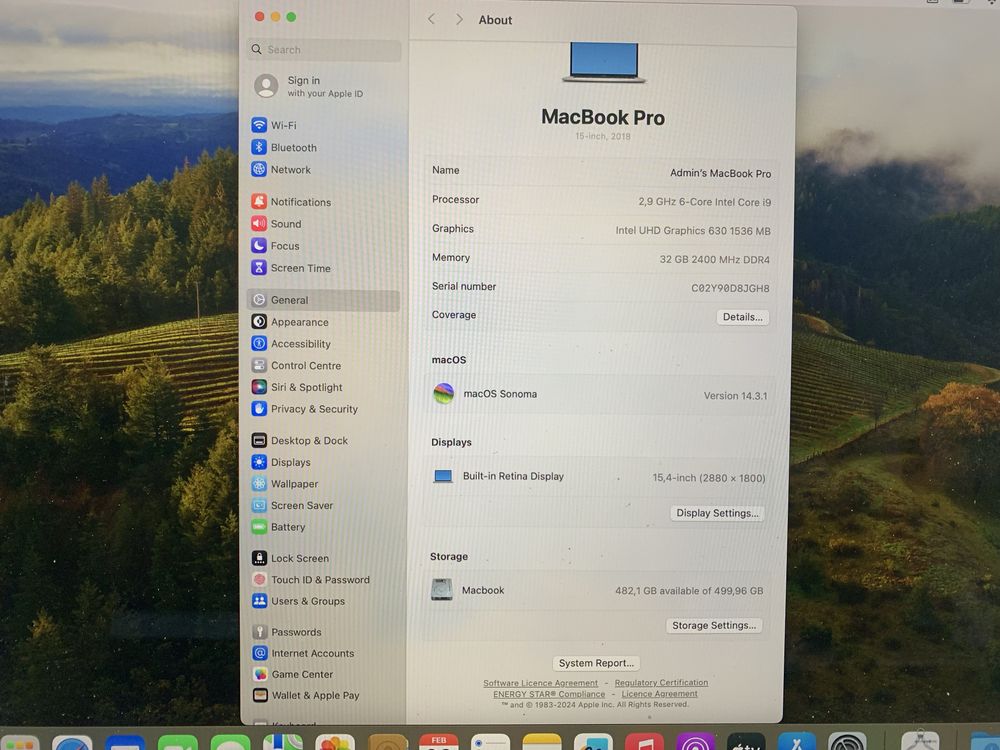 Macbook pro 15” de 2019 intel i7 16GB RAM 500GB SSD