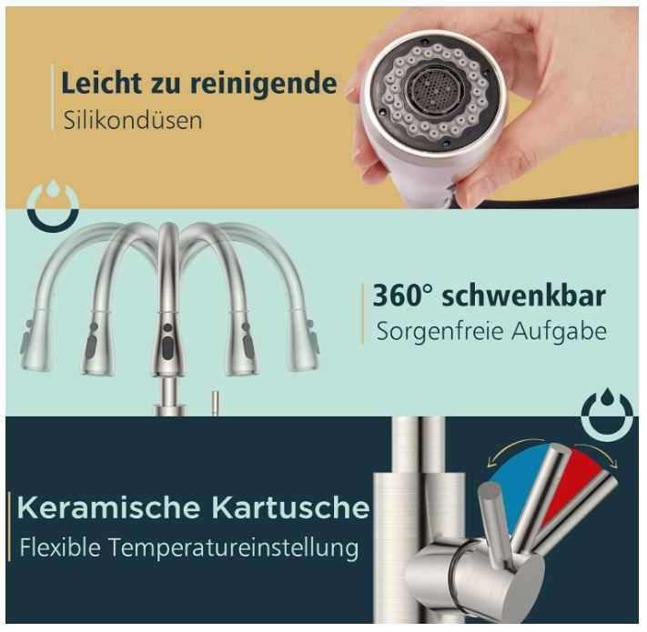 Bateria kuchenna z wyciąganą wylewką FORIOUS, 2 strumienie wody