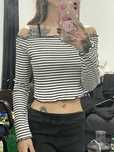 Blusa crop top curto ás riscas preto e branco H&M tamanho M