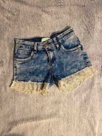 Niebieskie szorty krótkie spodenki z koronką jeansowe dżinsowe