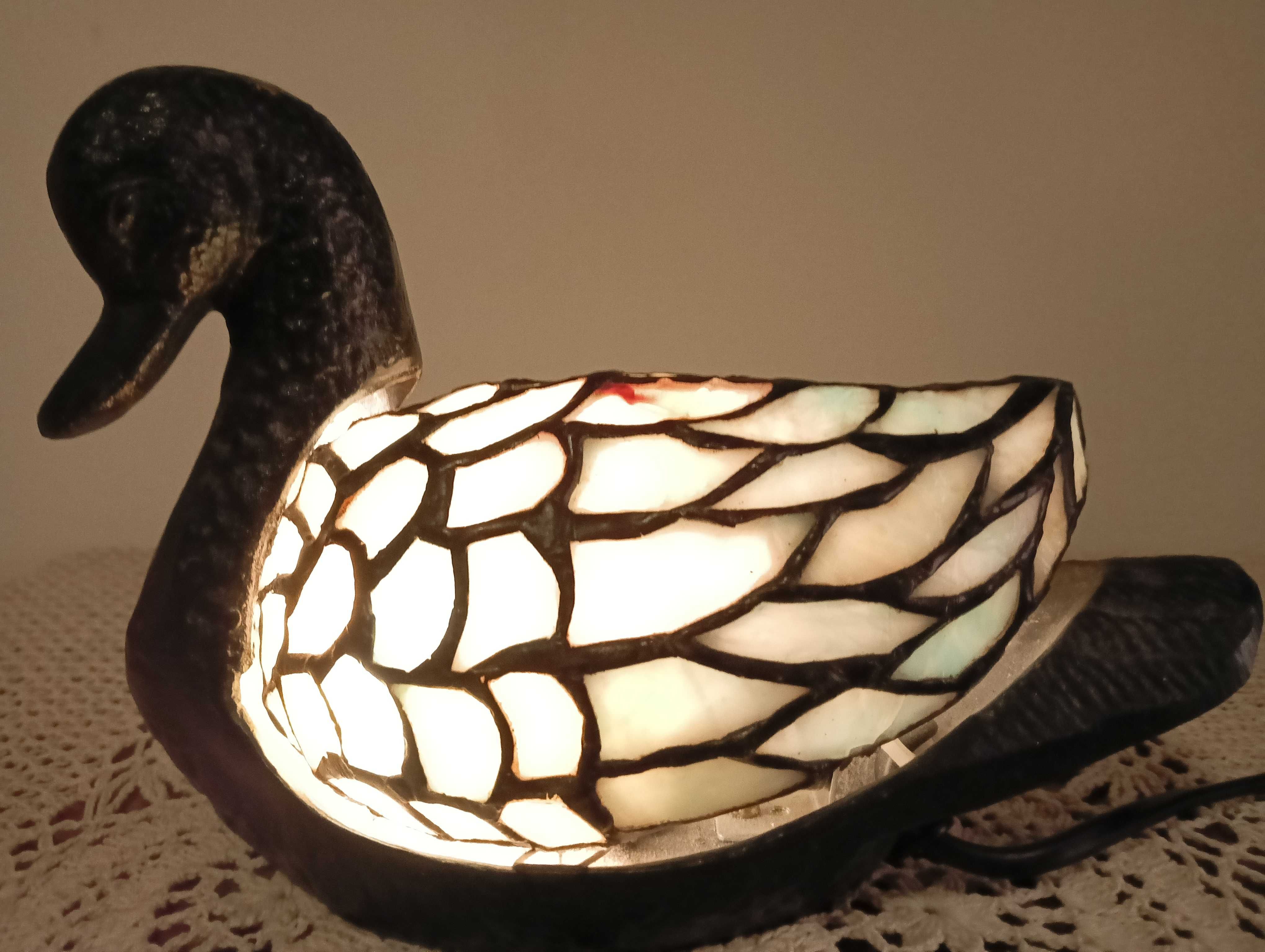 Lampa witrażowa, styl Tiffany, kaczka