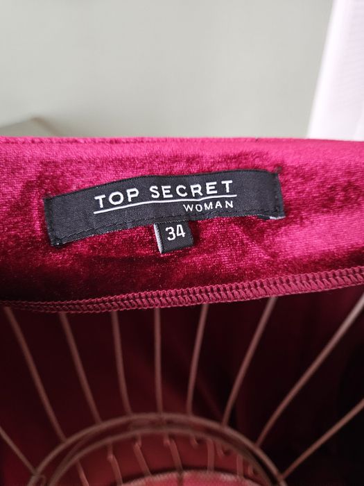 Luksusowa Sukienka damska XS/ S  Czerwone Wino Welur Krótki Rękaw