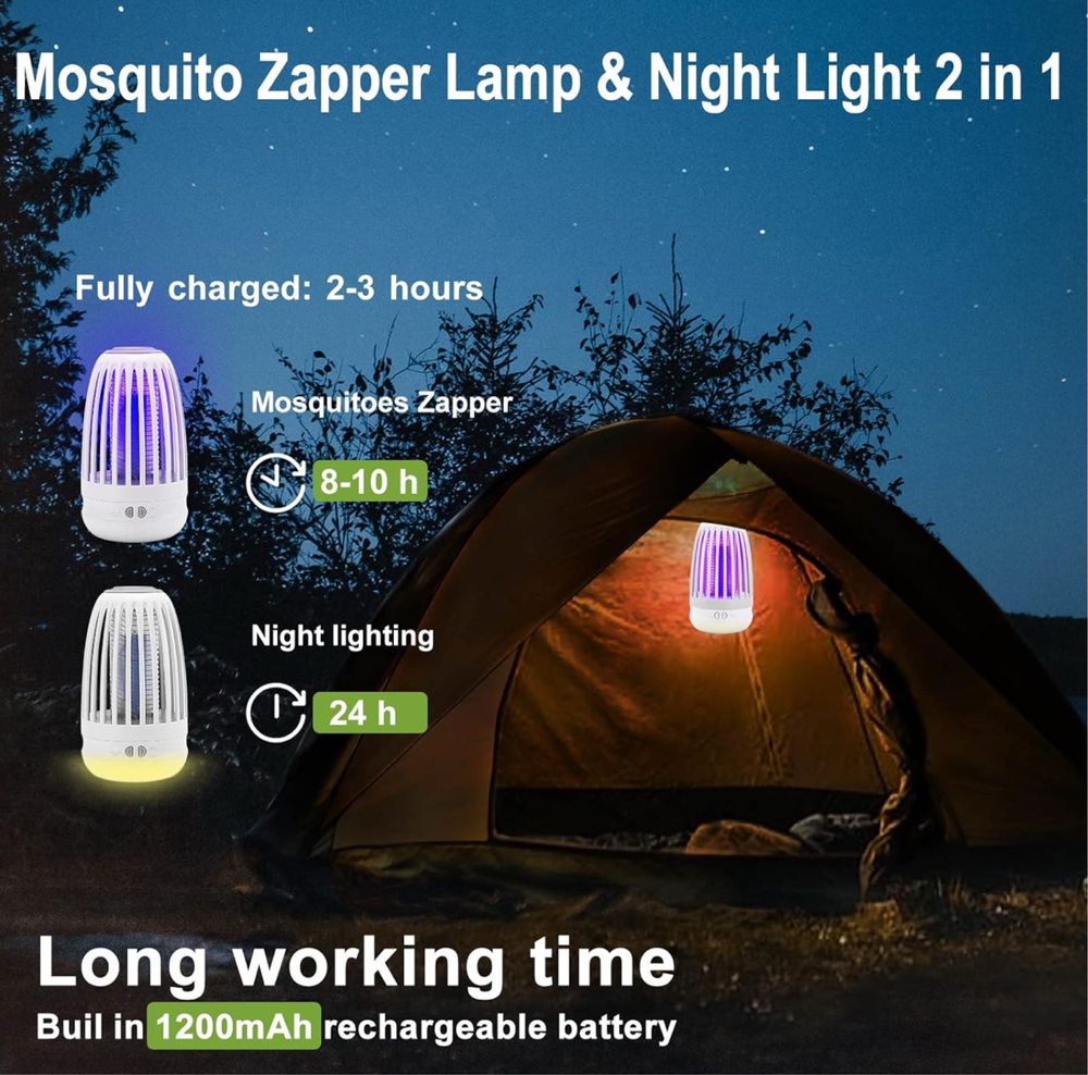 Lampa przeciw komarom, elektryczny zabójca owadów z lampką nocną
