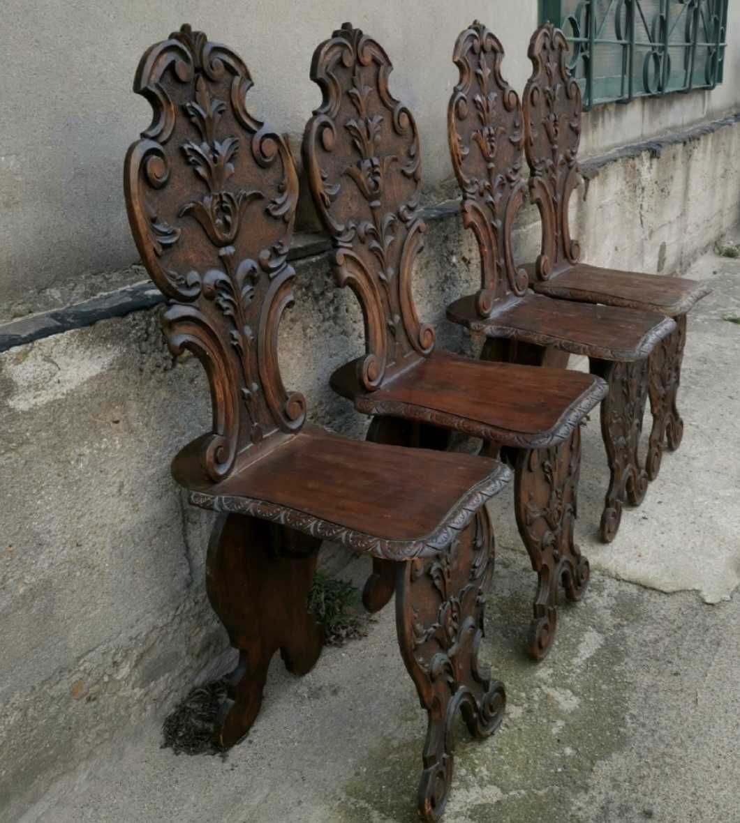 *Rzeźbione krzesła, zydle 4 sztuki, XIX/XXw* transport