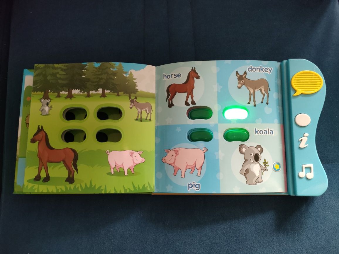 Książka grająca edukacyjna o zwierzętach dla dzieci angielski prezent
