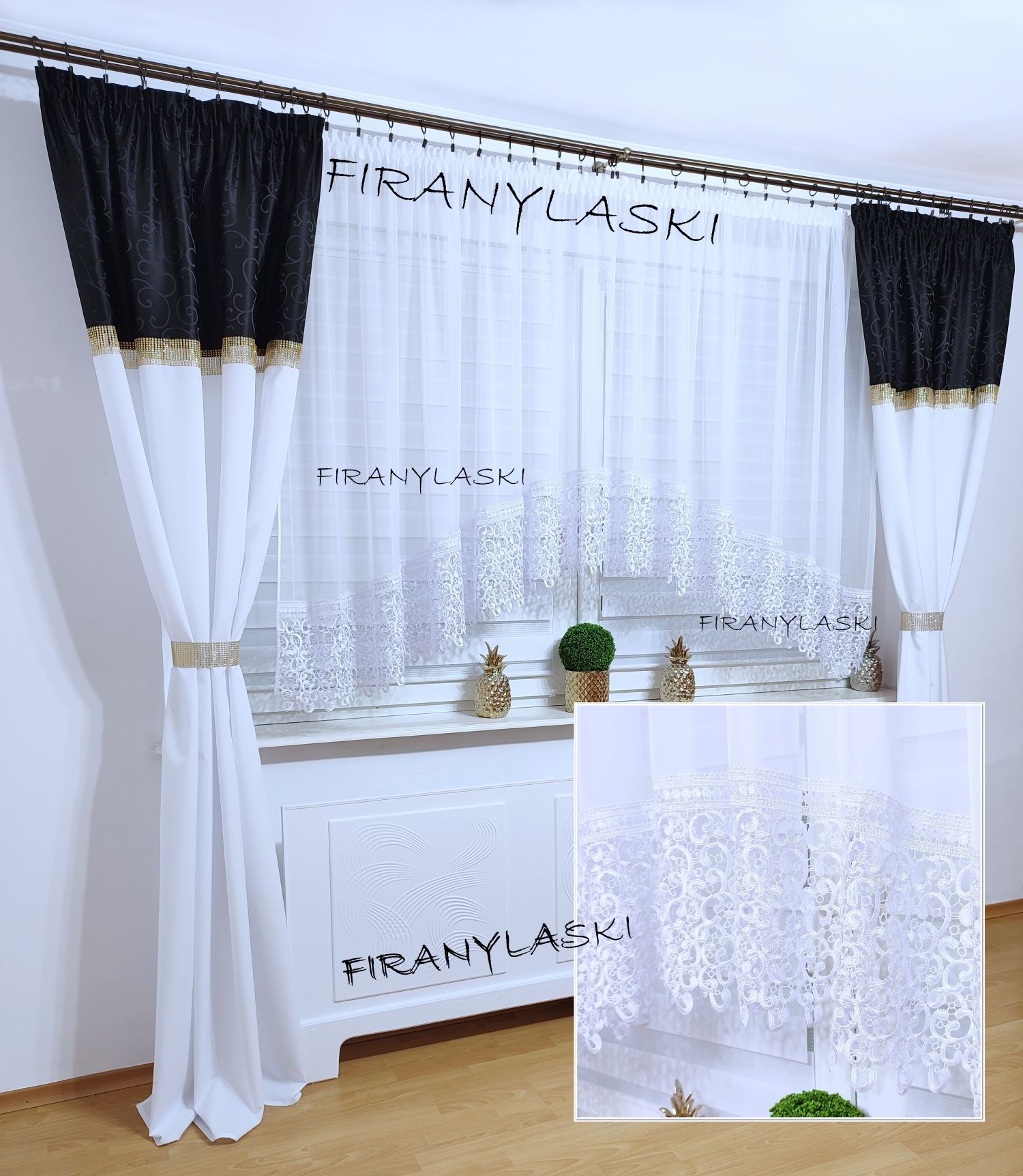 Firany Gotowe 400x150 szeroka gipiura łuk