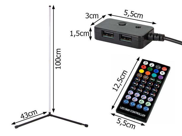 Lampa Stojąca Podłogowa Narożnikowa Rgb Led Nocna Aplikacja 1M