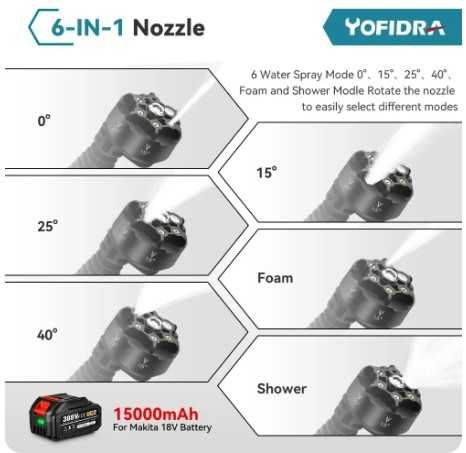 Мийка акумуляторна YOFIDRA 200Bar, Безщітковий Двигун,  Makita 18 В.