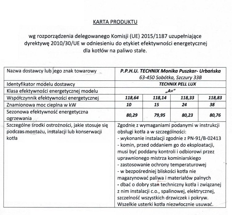 Dofinansowanie "Czyste Powietrze" Kocioł TECHNIX PELL LUX 10kW pellet