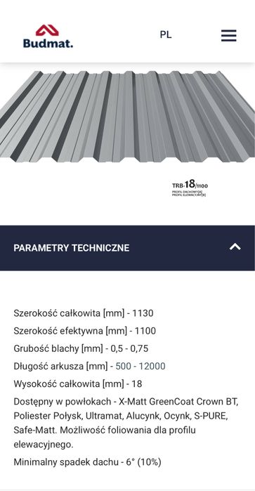 blacha trapezowa  połysk mat kolor TRB 8,TRB 18, TRB 35,T 8, T 18,T35