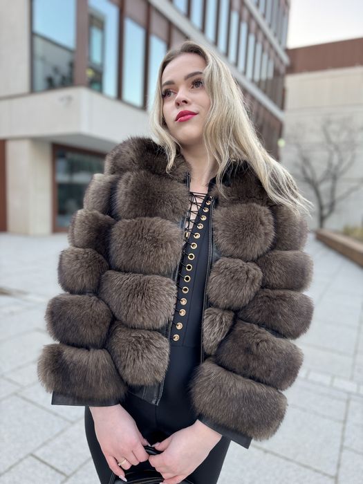 Futro brązowe z lisa xs/s GIAN MORI damskie zimowe nowe 2 w 1