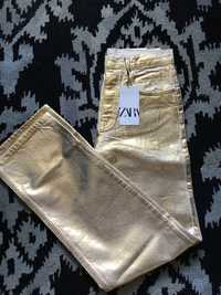 Spodnie Jeansy Metaliczne Złote Srebrne Zara