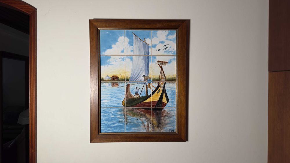 Conjunto de 5 quadros de azuleijo pintado à mão (Salinas de Aveiro)