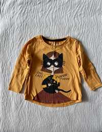 Bluzka koszulka t-shir długi rekaw czarny kot
