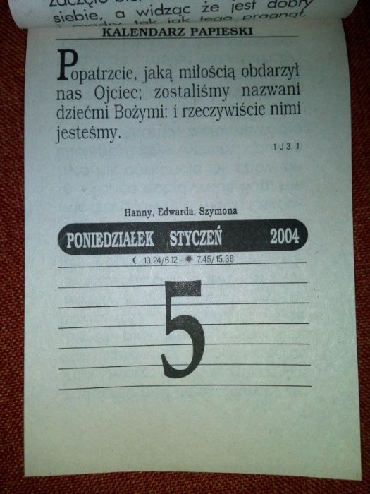 kartka kartki z kalendarza zdzieraka rocznik 2004 metryczka