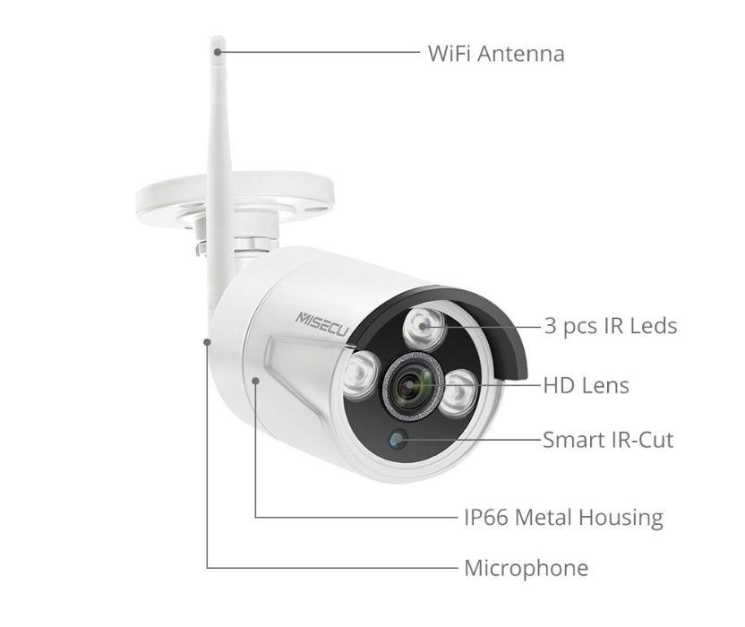 KIT Vídeo Vigilância 4 Cameras WIFI Exterior 1080P - Visão Noturna