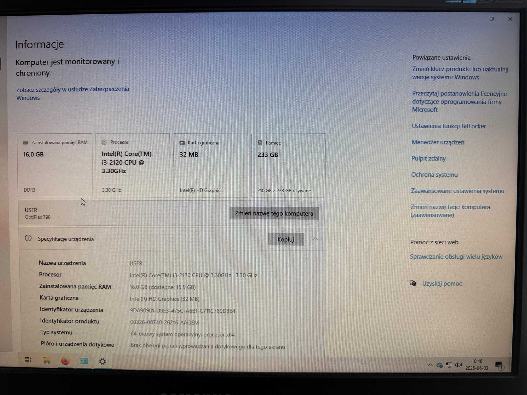 komputer dell optiplex 790 intel core i3 2120 CPU 3,30GHz cały zestaw