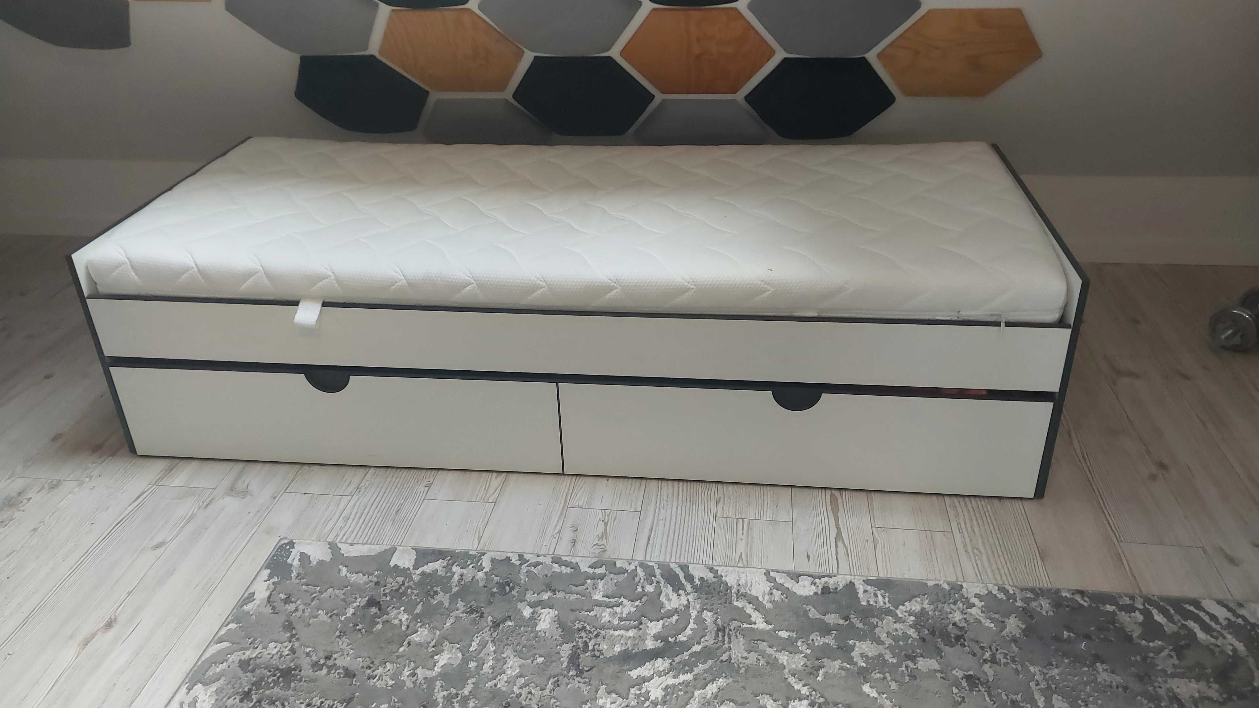łóżko pojedyncze z szufladą schowkiem na pościel białe 200/84cm