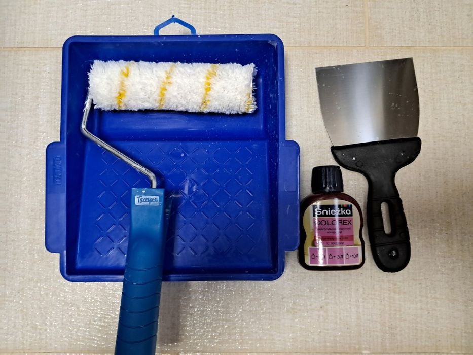 Набір для малярних робіт — ванночка, шпатель, валик + пігмент (майже н