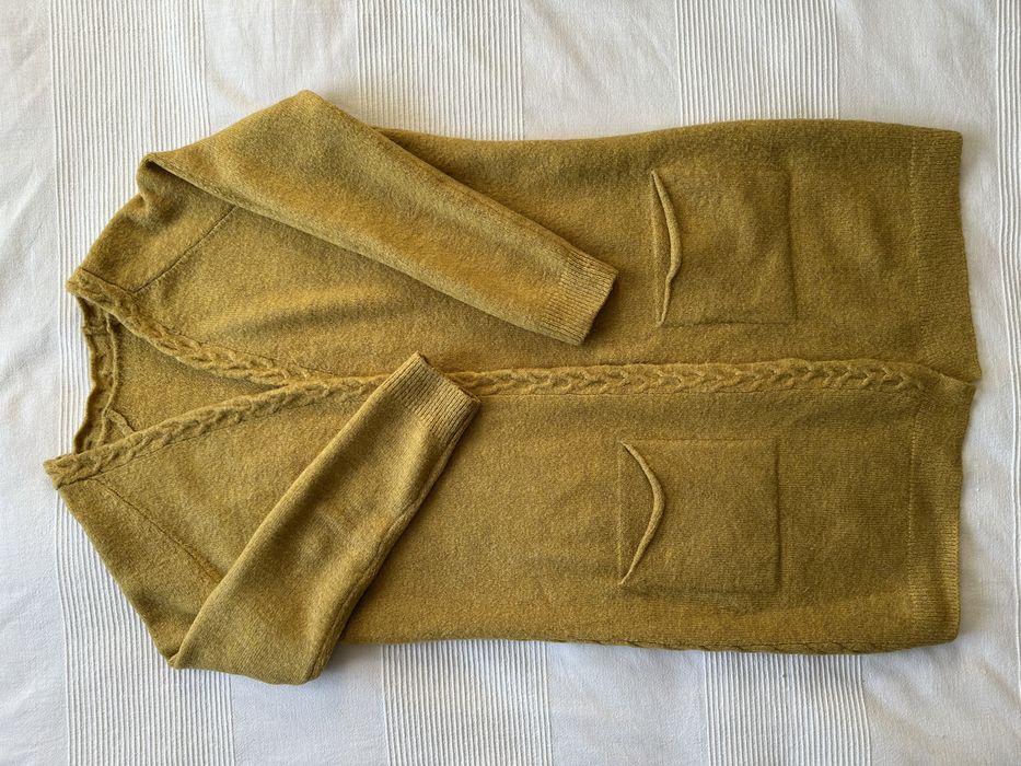 Kardigan, długi rozpinany musztardowy rozm. M-L