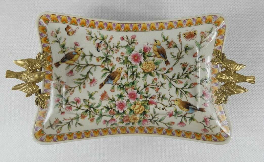 PATERA paterka porcelana + BRĄZ ptak kwiat kot