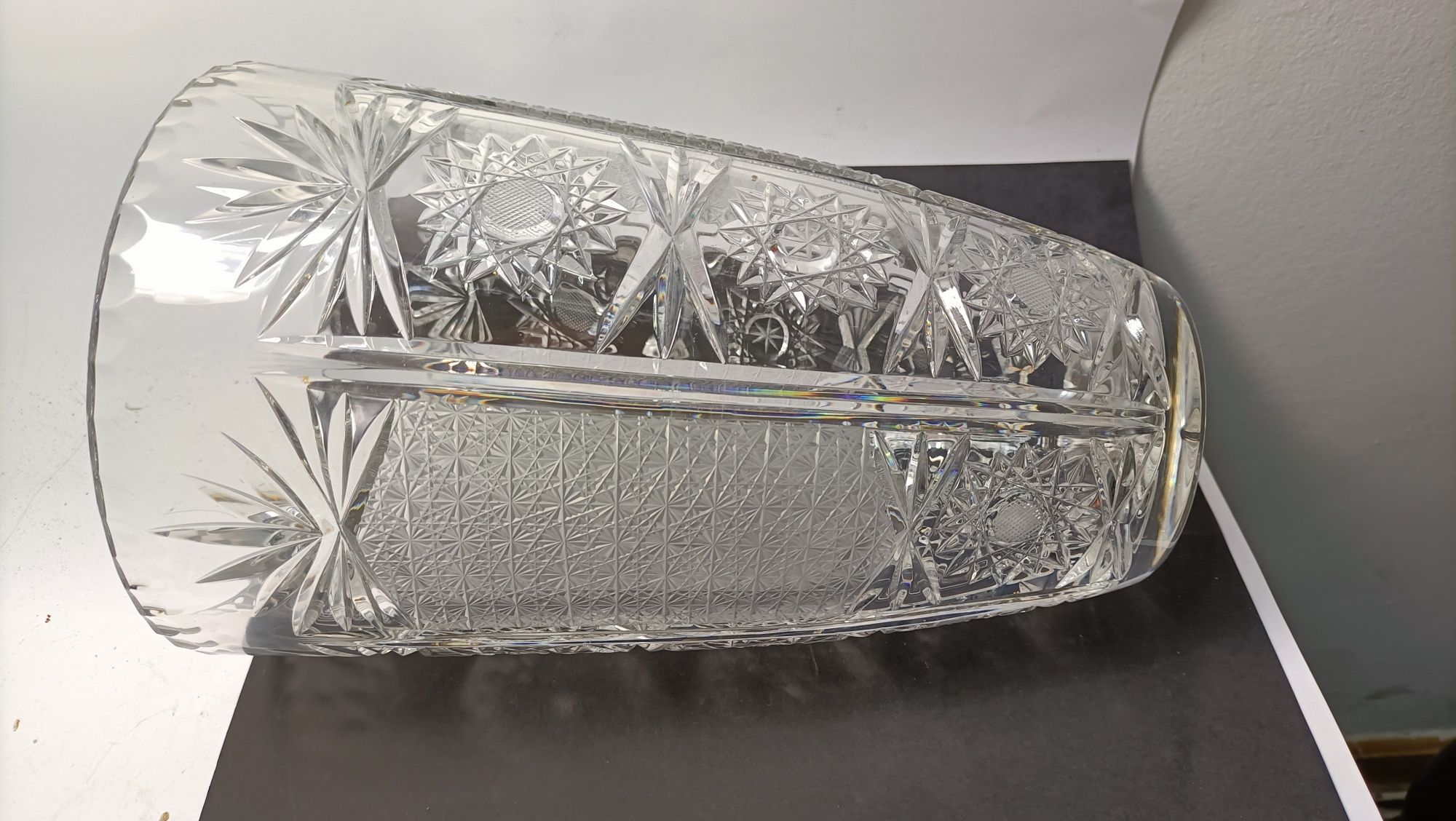Piękny kryształowy wazon szlifowany design PRL 25 cm
