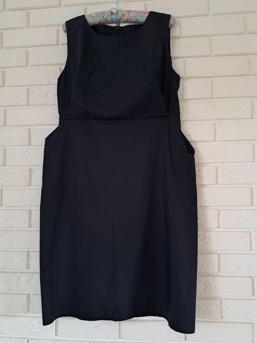 Bruuns Bazaar granatowa sukienka midi z kieszeniami bawełna r. 42